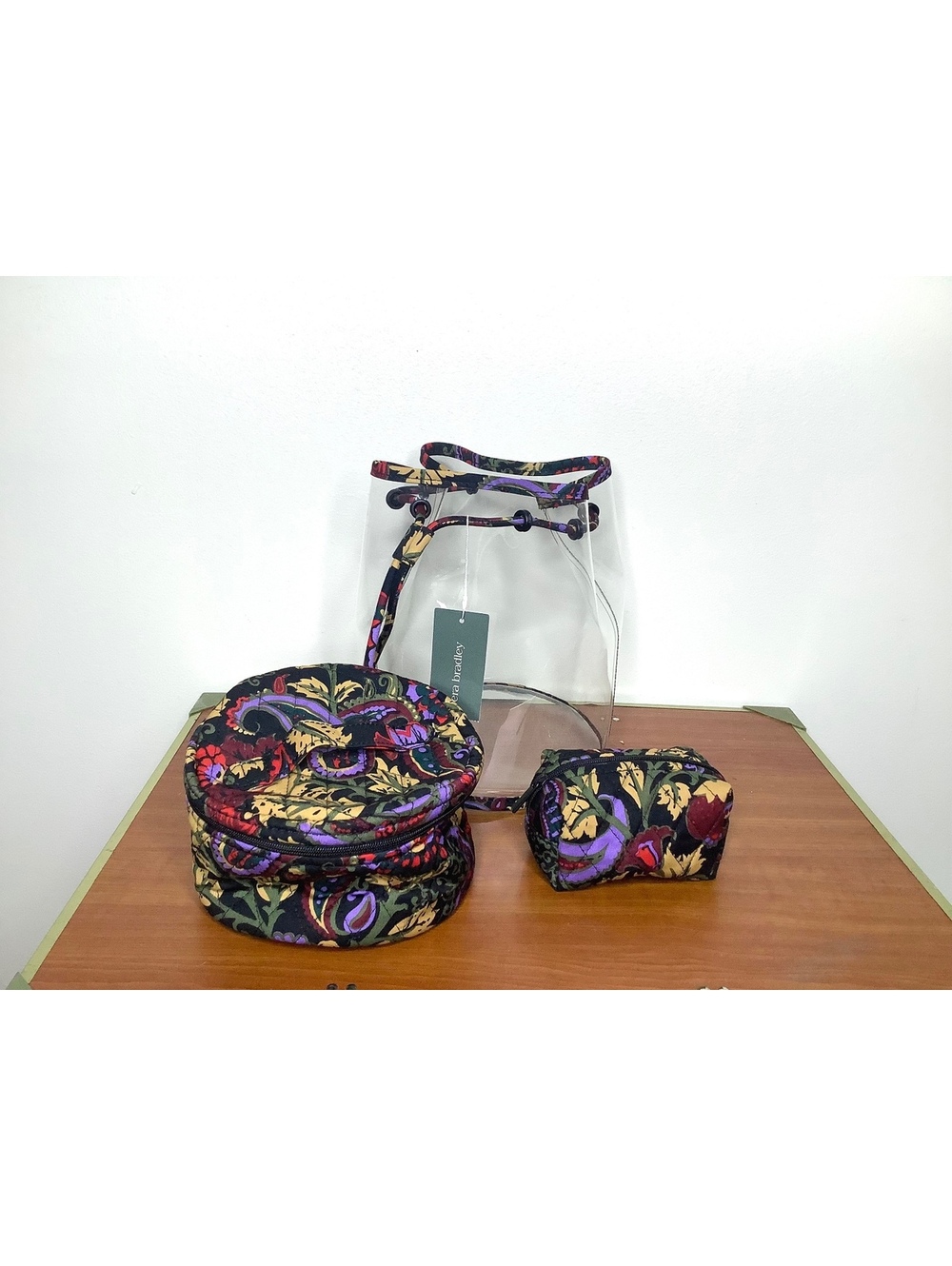 New Vera Bradley 3 Piece Cosmetic Set In Midnight Garden Paisley